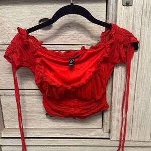 Red Ruffled Women's Top